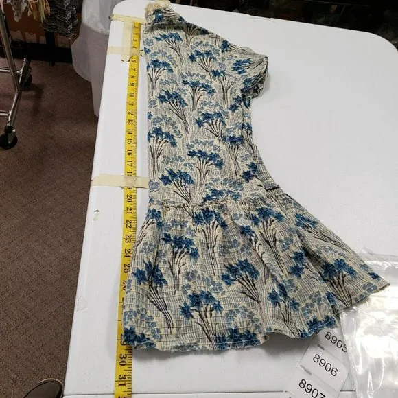 Free People Womens Boho Ruffle Tunic Top Size XS Blue Button Floral Short Sleeve - Picture 9 of 13